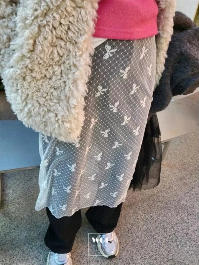 Autumn Winter Soft Lace Knot Midi Skirt Versatile 2 Colors Japanese Style Girls Layering Item Korean Style Sweater