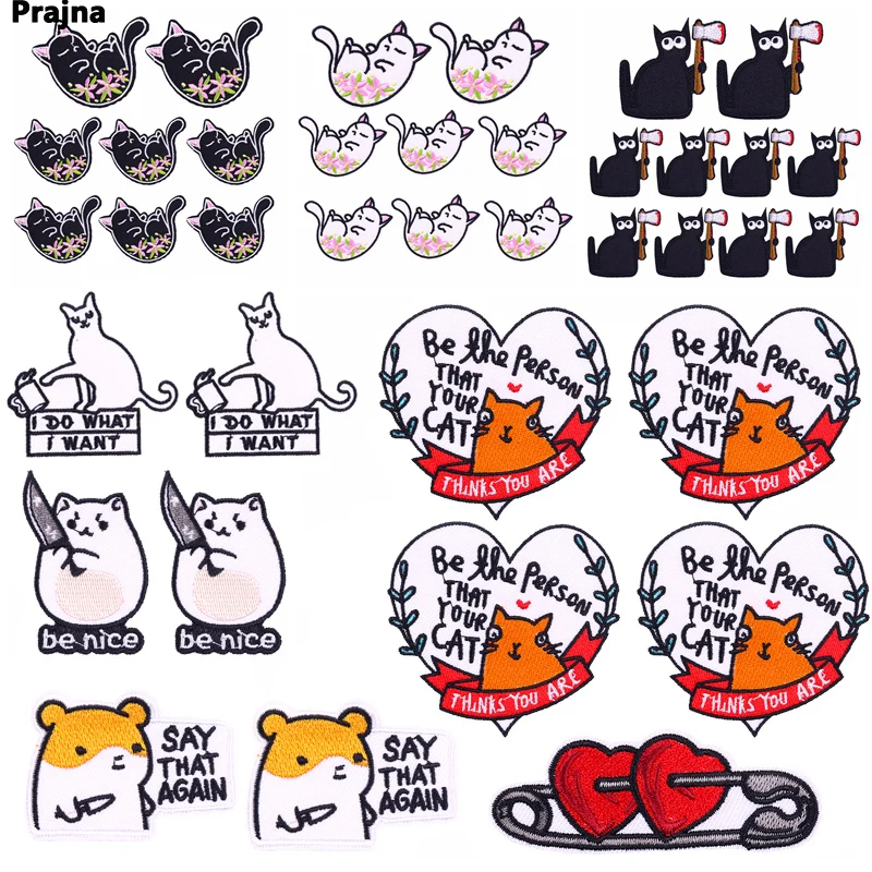 10 Stück niedliche lustige Katze Stickerei Patch DIY Cartoon Tier gestickte Patches für Kleidung Thermo kleber Patches Nähen Aufkleber