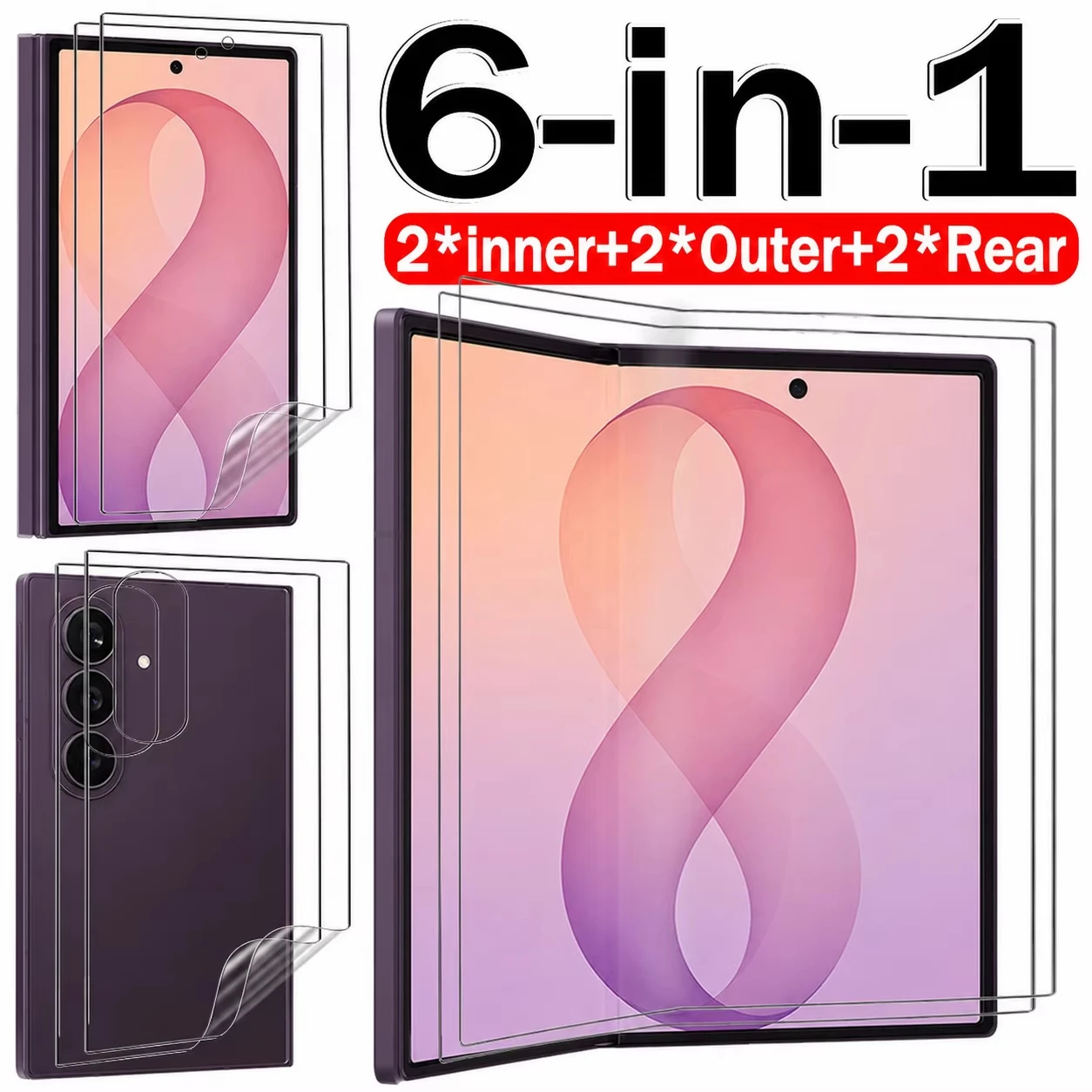 1-2Pcs 6-in-1 Hydrogel Film For Samsung Z Flip 8 7 FE 6 5 Inner Back Outer HD Screen Protector For Samsung Z Fold 8 Ultra 7 6 5