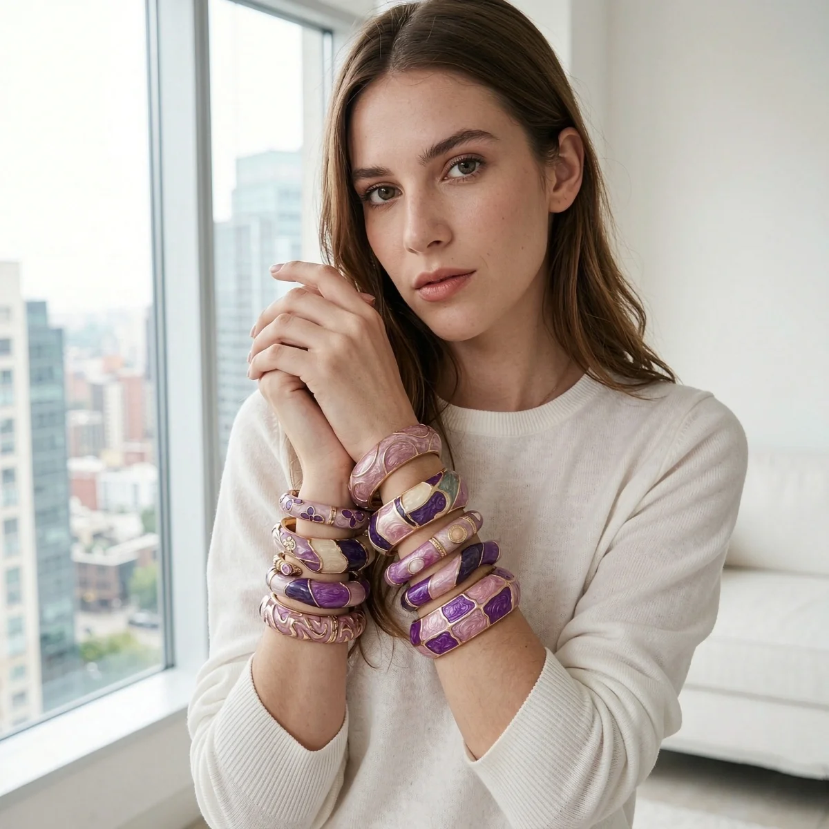 Ästhetisches Armband aus Emaille der Purple-Serie für Damen und Herren, Vintage-Punk-Stil, unregelmäßiger Block, gedreht, wellig, breiter Statement-Armreif, Schmuckstück – Detail 4