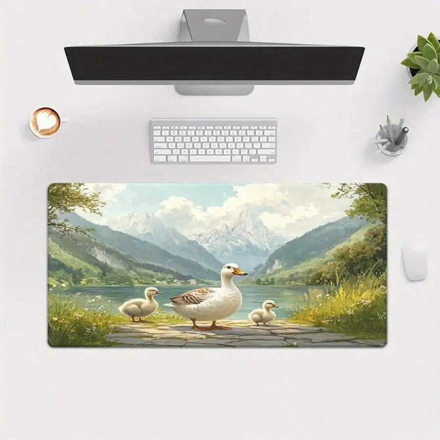 Goose And Goslings Desk Pad Non-Slip Rubber Base XXL Mouse Pad For Gaming Office Decor Nature Scene Design