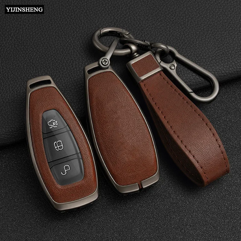 Zinc Alloy+PU Leather Full Cover Car Key Case for Ford Focus 3 4 ST Mondeo MK3 MK4 Fiesta Fusion Kuga 2013 2014 2015 2017