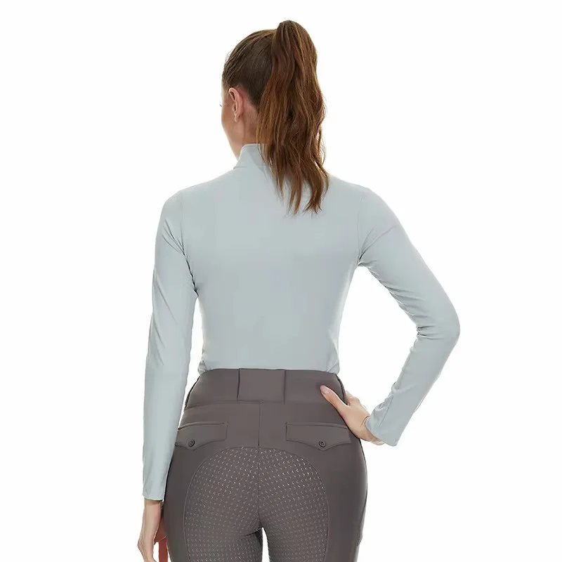 Blusa para montar a caballo con logotipo M, camisetas ecuestres de manga larga con cremallera, camisetas deportivas de competición, ropa de capa base de entrenamiento de otoño