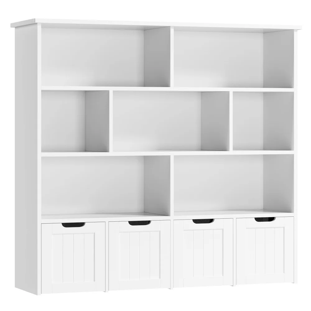 Bibliothèque de rangement pour enfants, bibliothèque pour enfants, étagère pour chambre d'enfant, valeur de stockage de jouets, 4 égouts à proximité mobile et 7 cubes de rangement