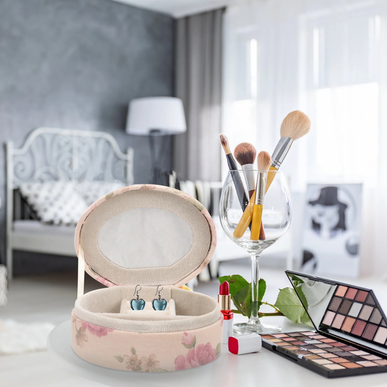 

Elegant Jewelry Storage Case with Lace Flower Detail Compact Organizer for Bracelets Cufflinks Hairpins Necklace Container