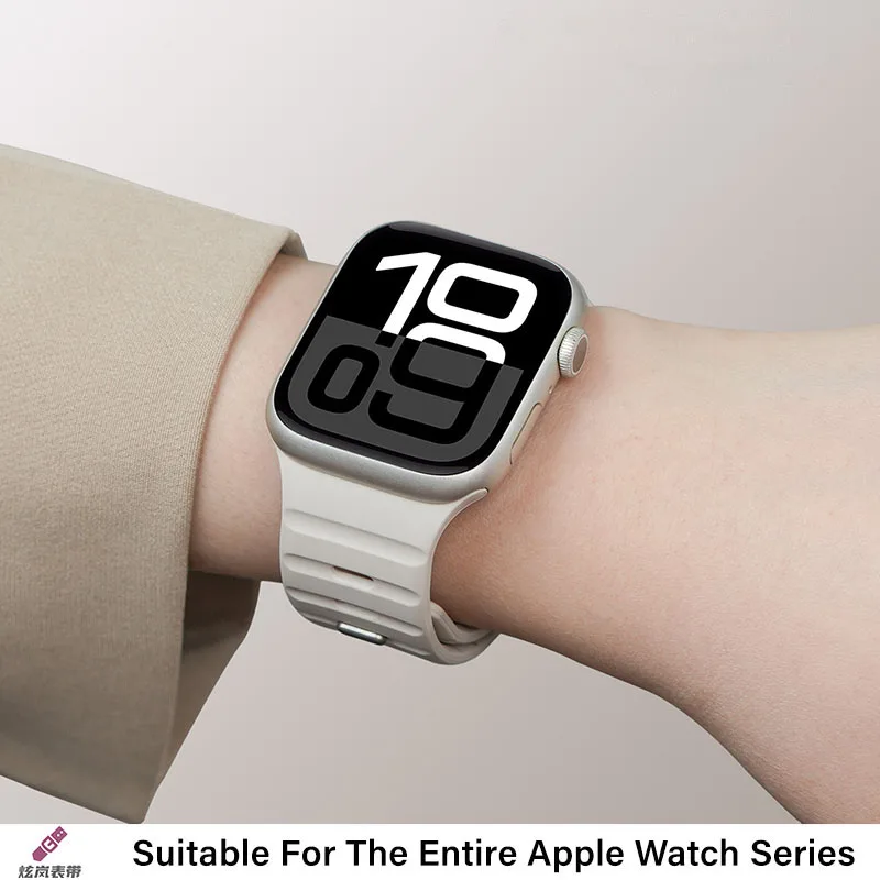 애플워치 울트라 2 49mm 44mm 45mm 46mm 42mm용 마그네틱 실리콘 스트랩, iWatch 시리즈 10 9 8 7 6 5 SE 호흡 밴드 팔찌