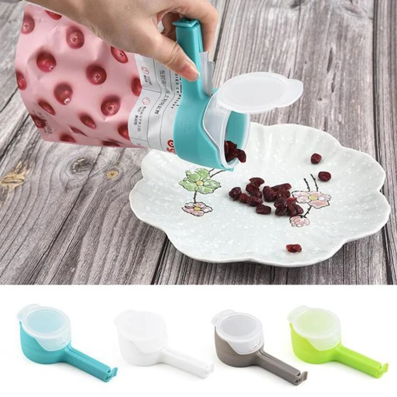 Food Storage Bag Sealing Clips Plastic Cap Sealer Clip With Pour Spouts Snack Candy Storage Fresh Clamp Kitchen Organizer 1PCS