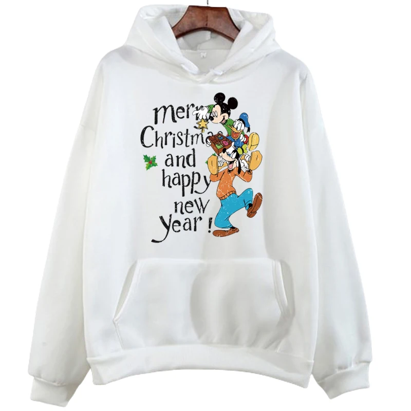 Christmas Disney Mickey Mouse Cartoon Printed Hoodies Fashion Women Casual Long Sleeves Sweatshirt Tops Harajuku Pullover