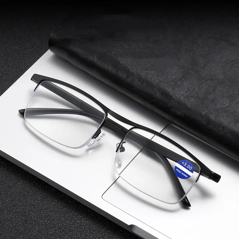 Progressive Multifocal Reading Glasses Men TR90 Metal Half Eyeglasses Anti Blue Light Near Far Dual Purpose Presbyopic Glasses