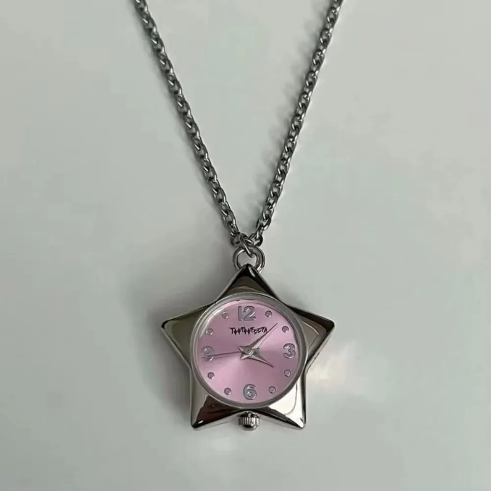 Heart-shaped Star Pocket Necklace Zinc Alloy Bag Charms Y2K Necklace Vintage Flexible Length Clock Pendant Casual Outfits