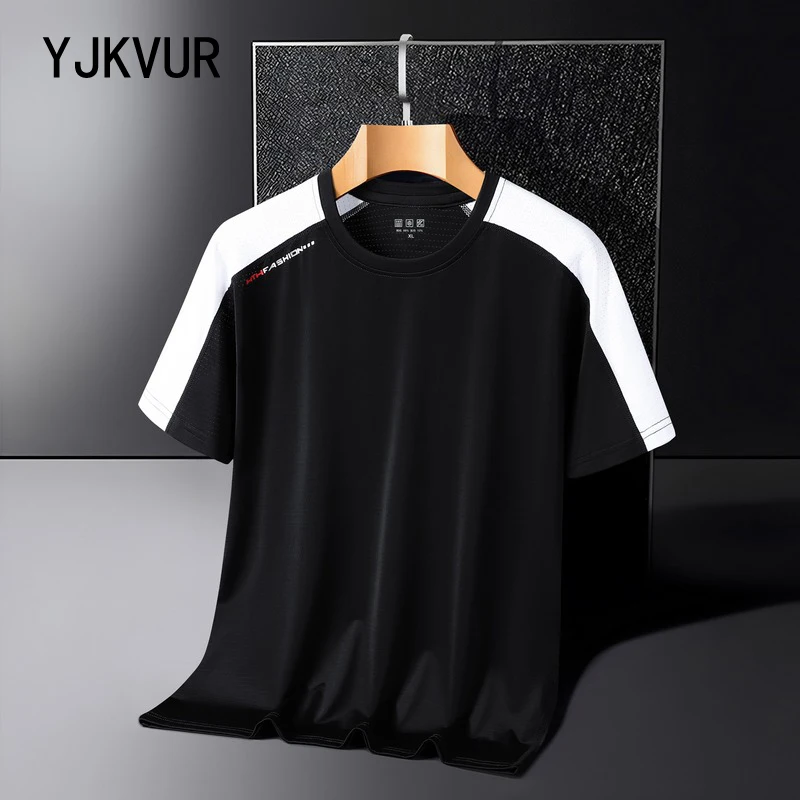 YJKVUR Oversize Contrast Color T-shirts Men Summer New Breathable Short Sleeve Tops Quick Dry Outdoor Gym Running Workout Shirts