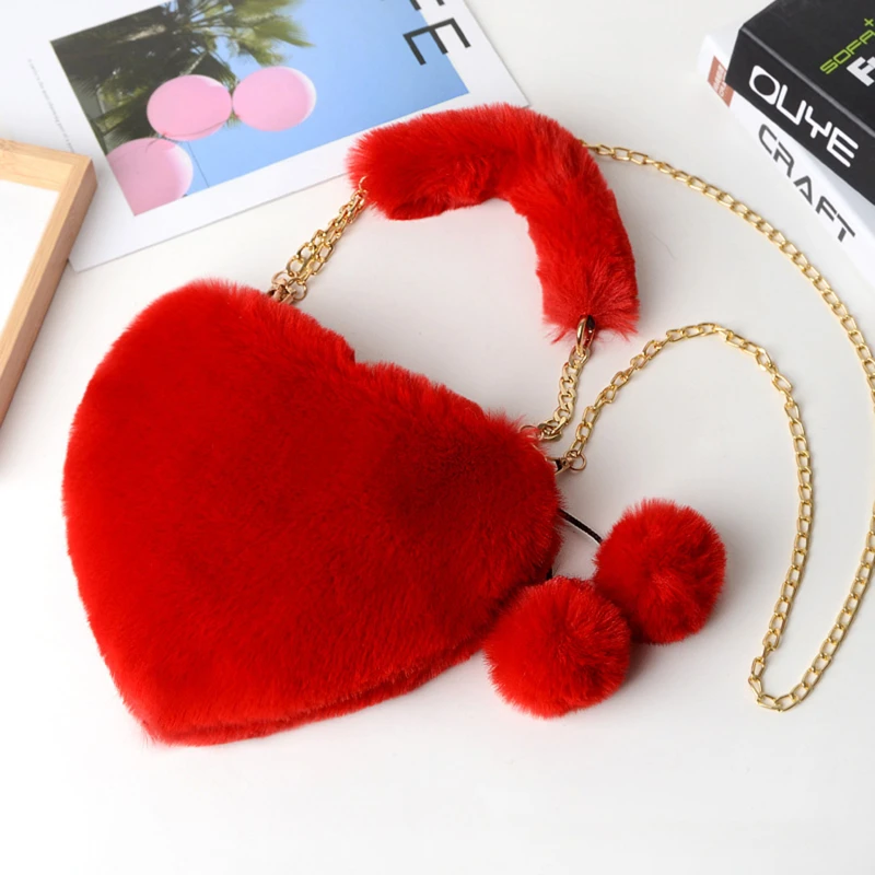 Multiple Styles Plush Heart-shaped Handbags Women Korea Handbag Diagonal Cross Handle Peach Heart Versatile Fashion Zero Wallet