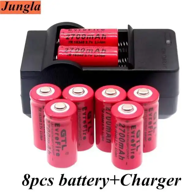 Batterie lithium-ion 16340 3.7V 2700mAh Rechargeable pour lampe de poche LED, chargeur mural  voyage,  piles CR123A