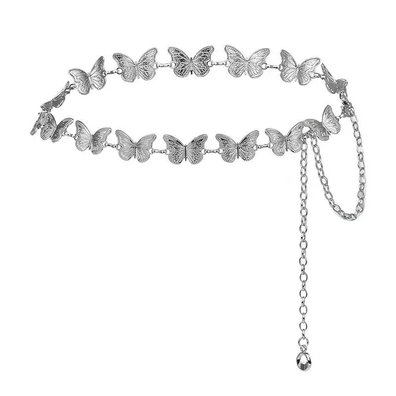 موضة فراشة حزام الخصر سلسلة للنساء فتاة فضية اللون الشرير المعادن أحزمة البطن سلسلة الجسم سلسلة حزام حلية مجوهرات #6