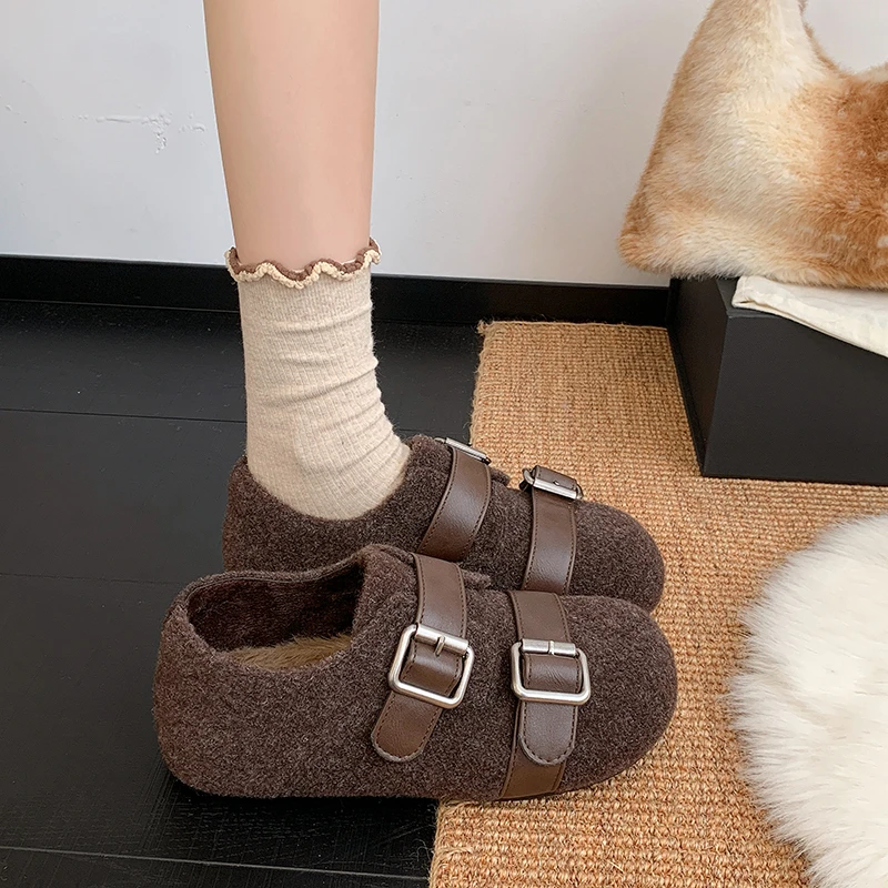 Autumn and Winter Plus Plush Thick Winter Warm Cotton Shoes 2026 New Versatile Fur Leather Integrated Women's Boken Single Shoes