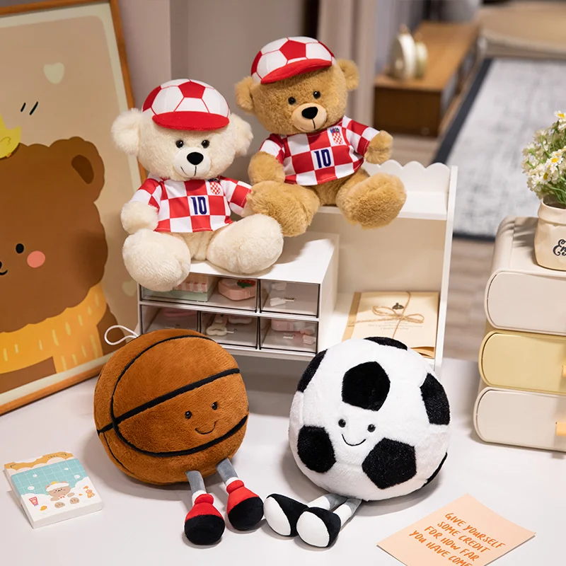 Cute Bear Plush Cartoon Ball Toys Anime Football Basketball Stuffed Dolls Kawaii Home Decor Kids Xmas Birthday Gifts