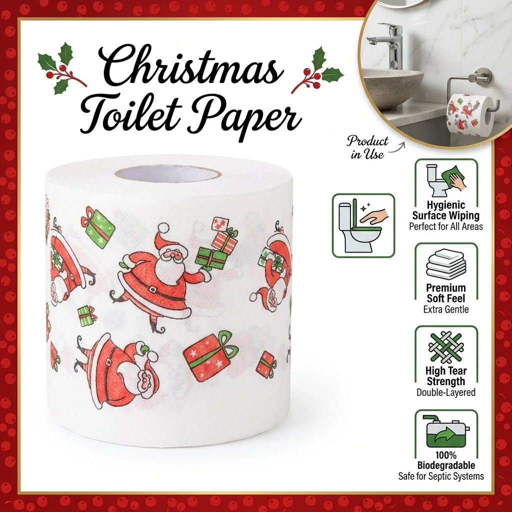 1 roll Christmas Toilet Paper Roll: Santa Printed Tissue, Merry Christmas Home Decoration, Suitable For Christmas And New Year
