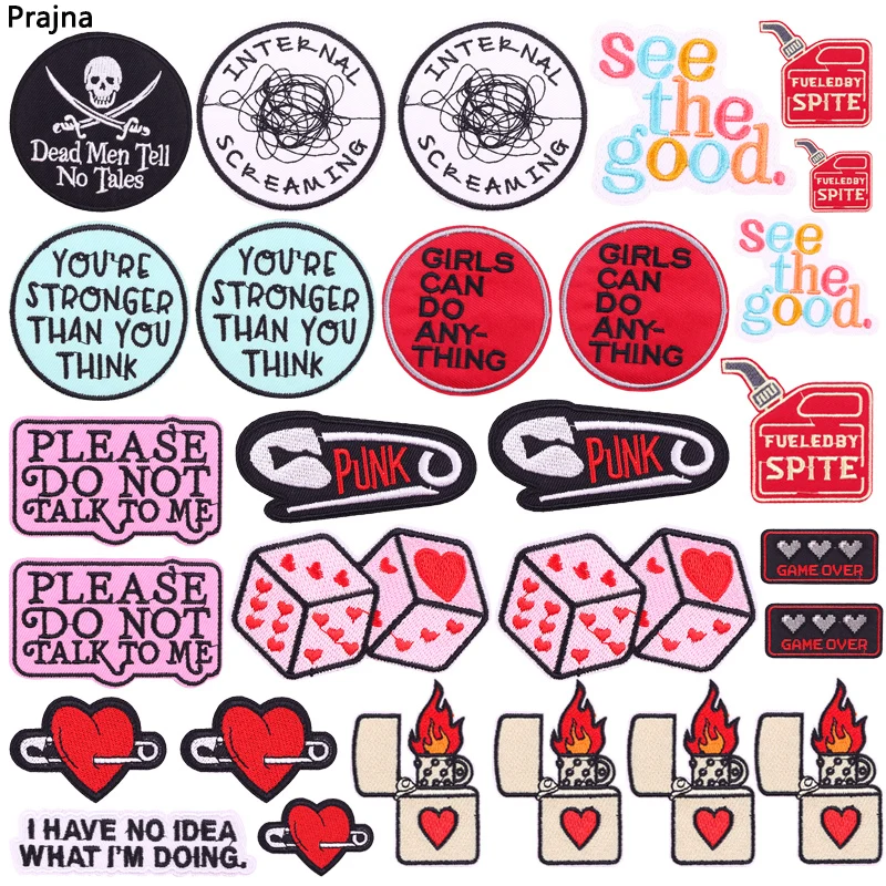 10PCS Love Heart Dice Patch Cartoon Embroidered Patches For Clothing Jean DIY  Personality Lettrer Slogan Patch Iron On Patches