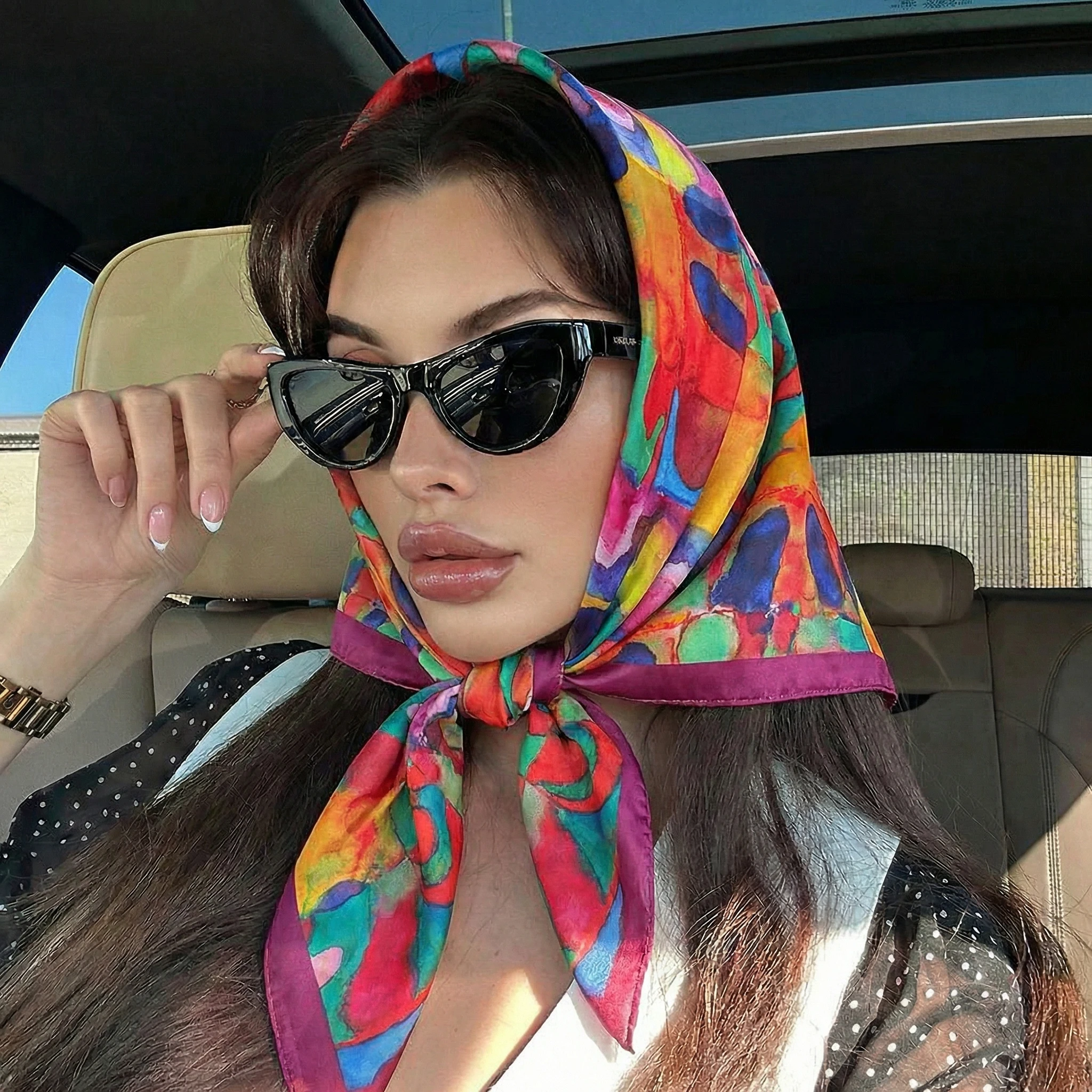 

70*70cm Square Silk Scarf Women Luxury Brand Satin Print Hijab Scarves Muslim Pareo Bandana Female Shawl Wrap Headband Foulard