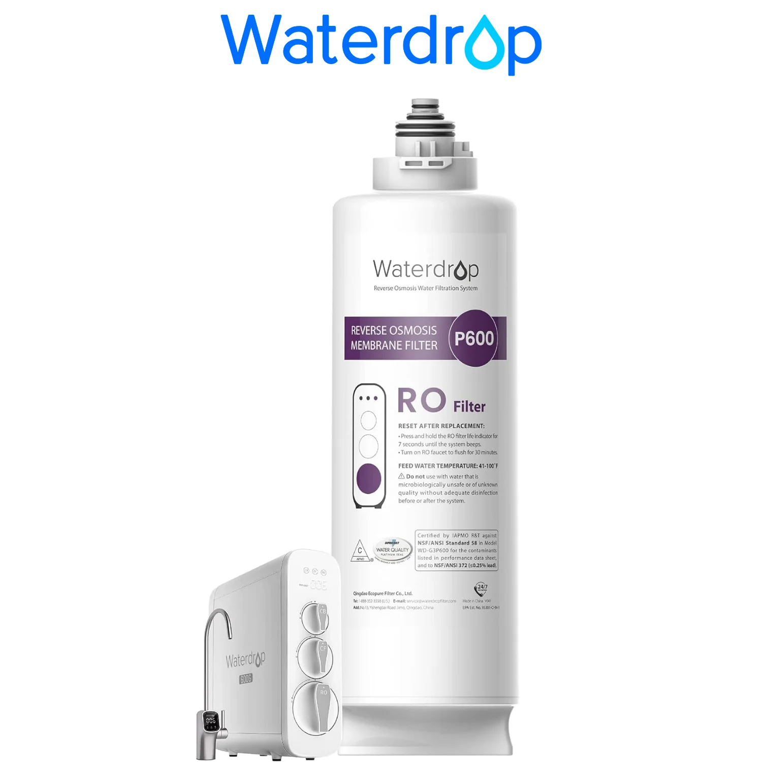 Waterdrop G3P600-RO Filter, Replacement for Waterdrop G3P600 Undersink Reverse Osmosis System, 2-year Lifetime