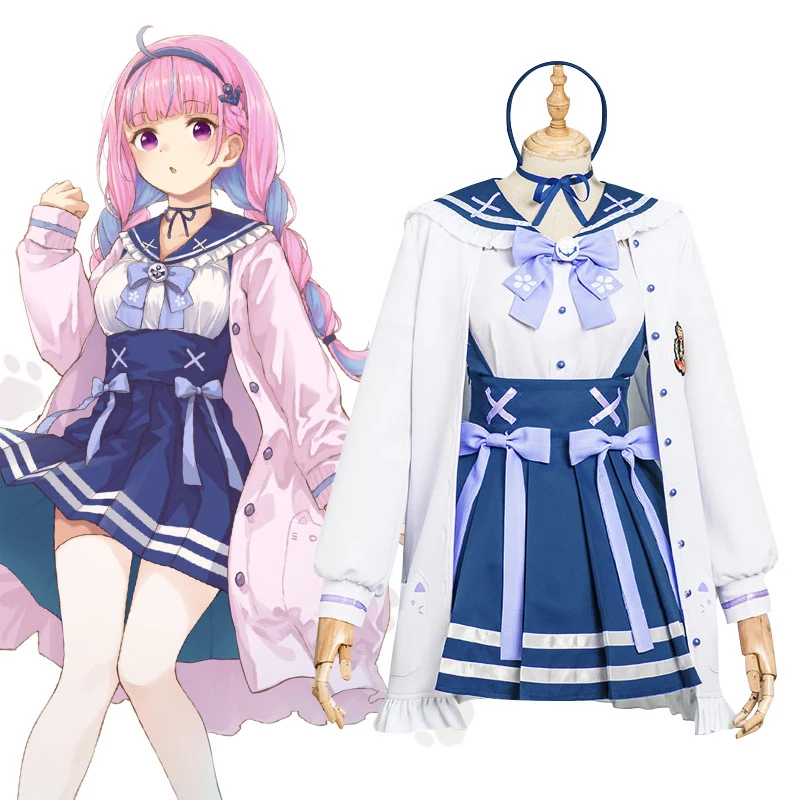 

Anime VTuber Hololive Minato Aqua Cosplay Costume Lolita Girls SJ School Uniform Cute Bowknot Pleated Skirt Sailor Suit DropShip