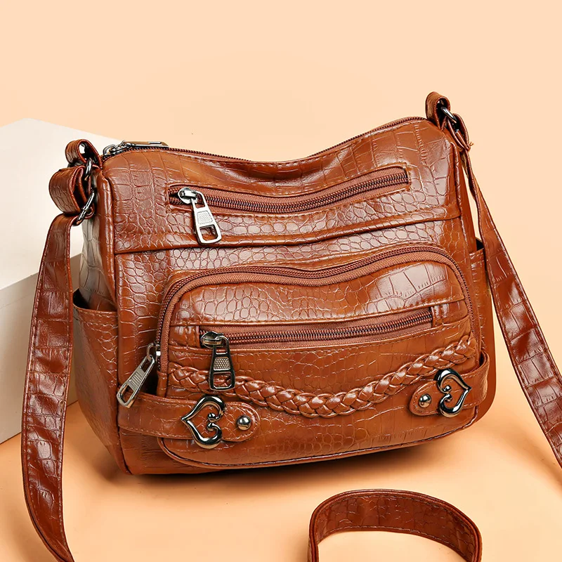 

New Fashionable Women's Messenger Bag - Large Capacity, Retro Simple Style, Multi-Compartment Soft Leather Handbag