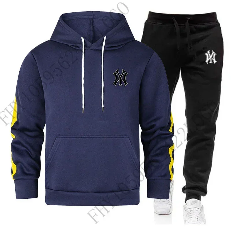 Men\'s new autumn and winter leisure running sweatshirt + sweatpants two-piece fitness jogging fashion sportswear suit