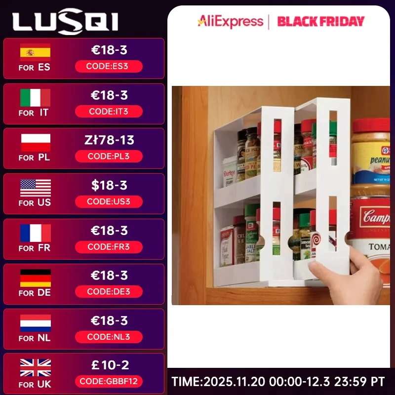 

LUSQI 1PC Seasoning Rack Double-Tier Spice Holder 90-Degree Rotating Storage Rack Creative Home Goods