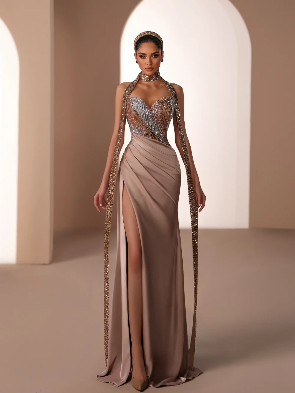 

DMDRS Sexy Side-Slit Evening Dress 2026 Charming A-Line Party Gown Classic Sequined Floor-Length Party Dresses فساتين سه