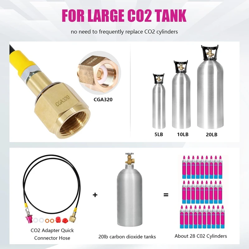BAAG-Adaptador de Co2 para máquina de refrescos, manguera adaptadora de conector rápido, 60 pulgadas para tanques de almacenamiento de Co2 para Terra DUO Art Gaia Series CGA320