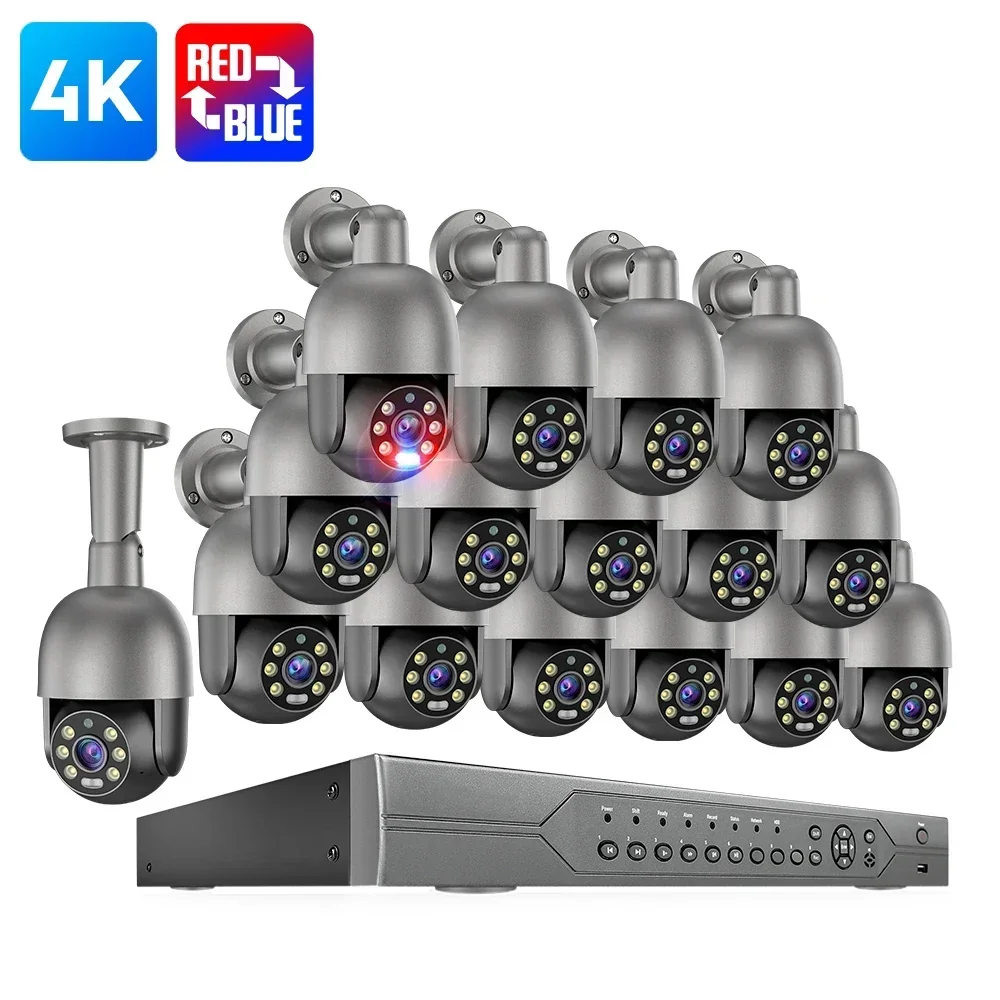 

Outdoor Full Color Night Vision 4K Poe Ptz Security Camera System 8MP 16CH Two-Way Audio CCTV Surveillance Cameras Kit System