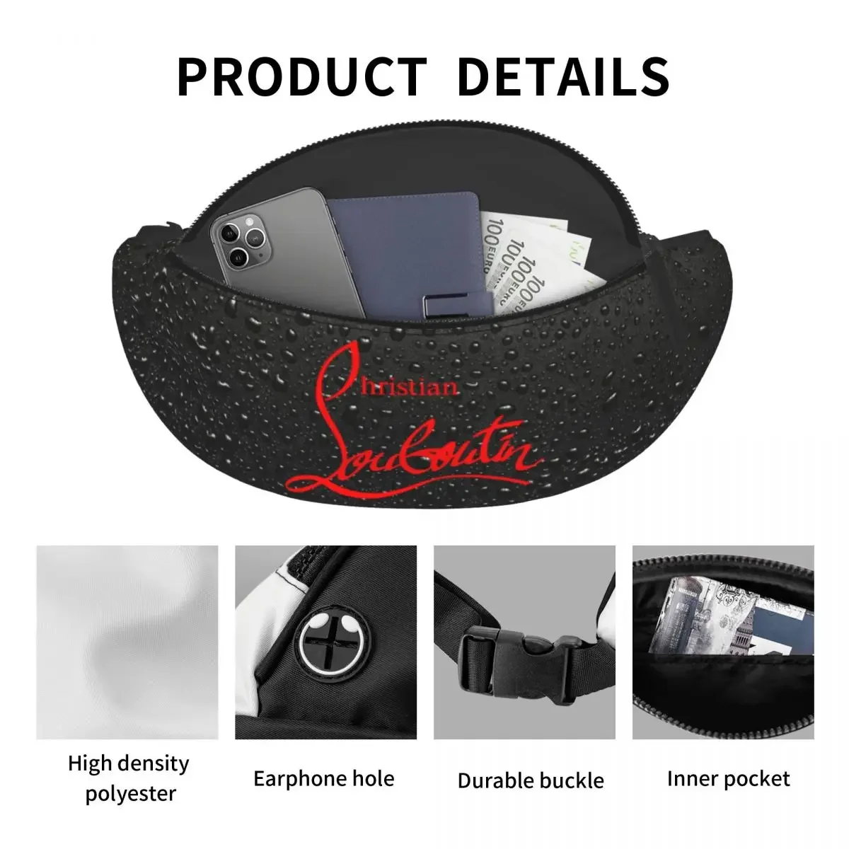 Louboutin à talons hauts pour hommes et femmes, sac à bandoulière personnalisé, sac banane décontracté pour la course à pied, téléphone, poudres d'argent, chrétien