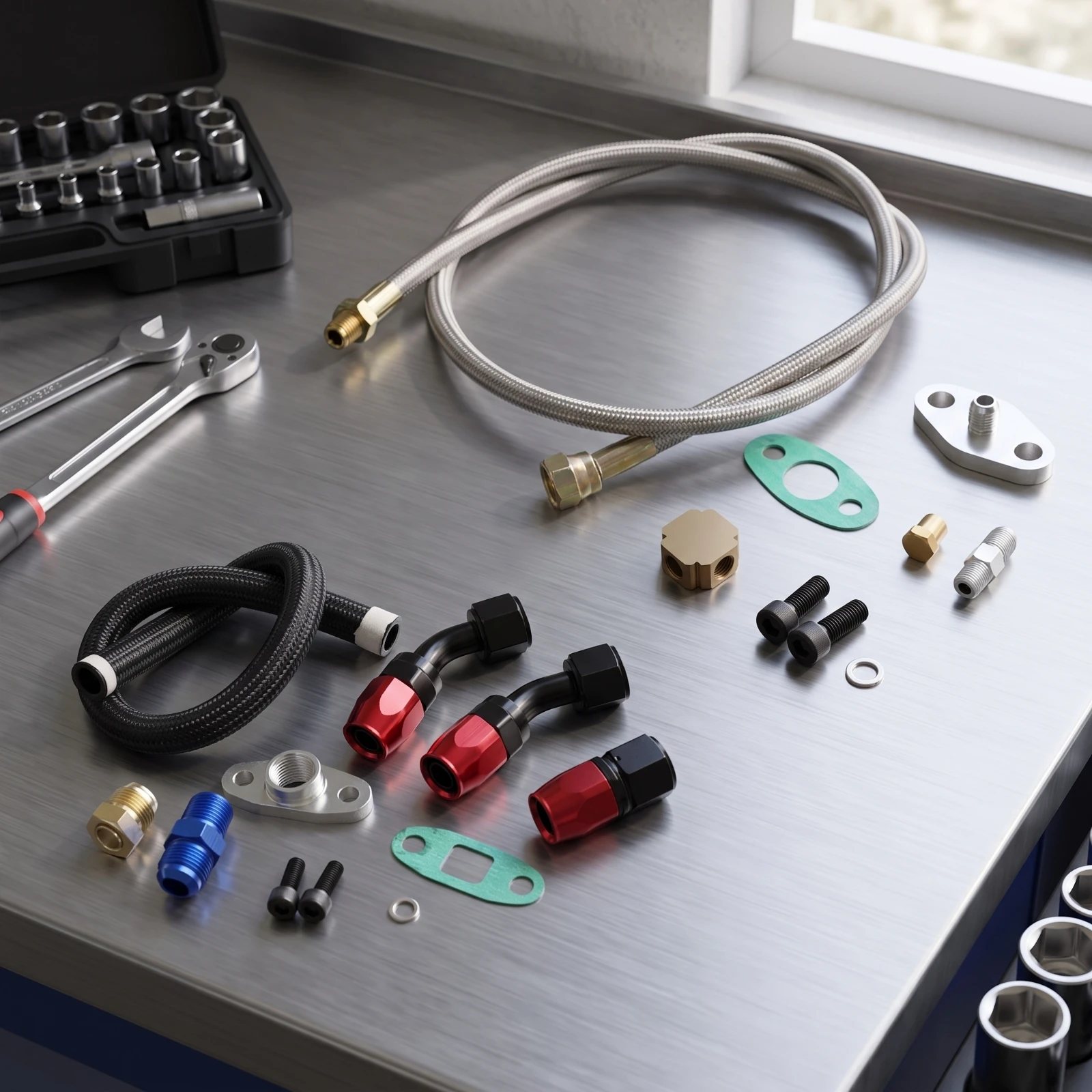 Turbo Oil Feed Line Stainless Steel Turbo Oil Line Kit Braided Hose with Fittings Flexible Leakproof for Mechanics