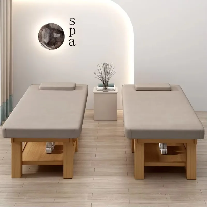 Modern Portable Spa Salon Solid Wood Thai Massage Bed Professional Massage Table with Comfortable Mattress