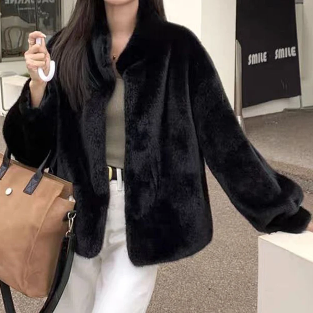 Imitation mink warm furry stand-up collar furry jacket women's young Rex Rabbit short 2025 winter environmentally friendly fur