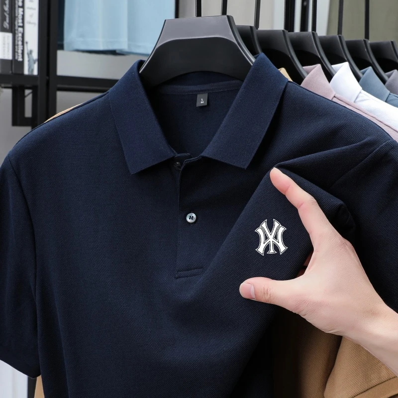 

Men's short-sleeved pure cotton breathable business style button-down collar breathable summer wear, 2026 new style T-shirt.
