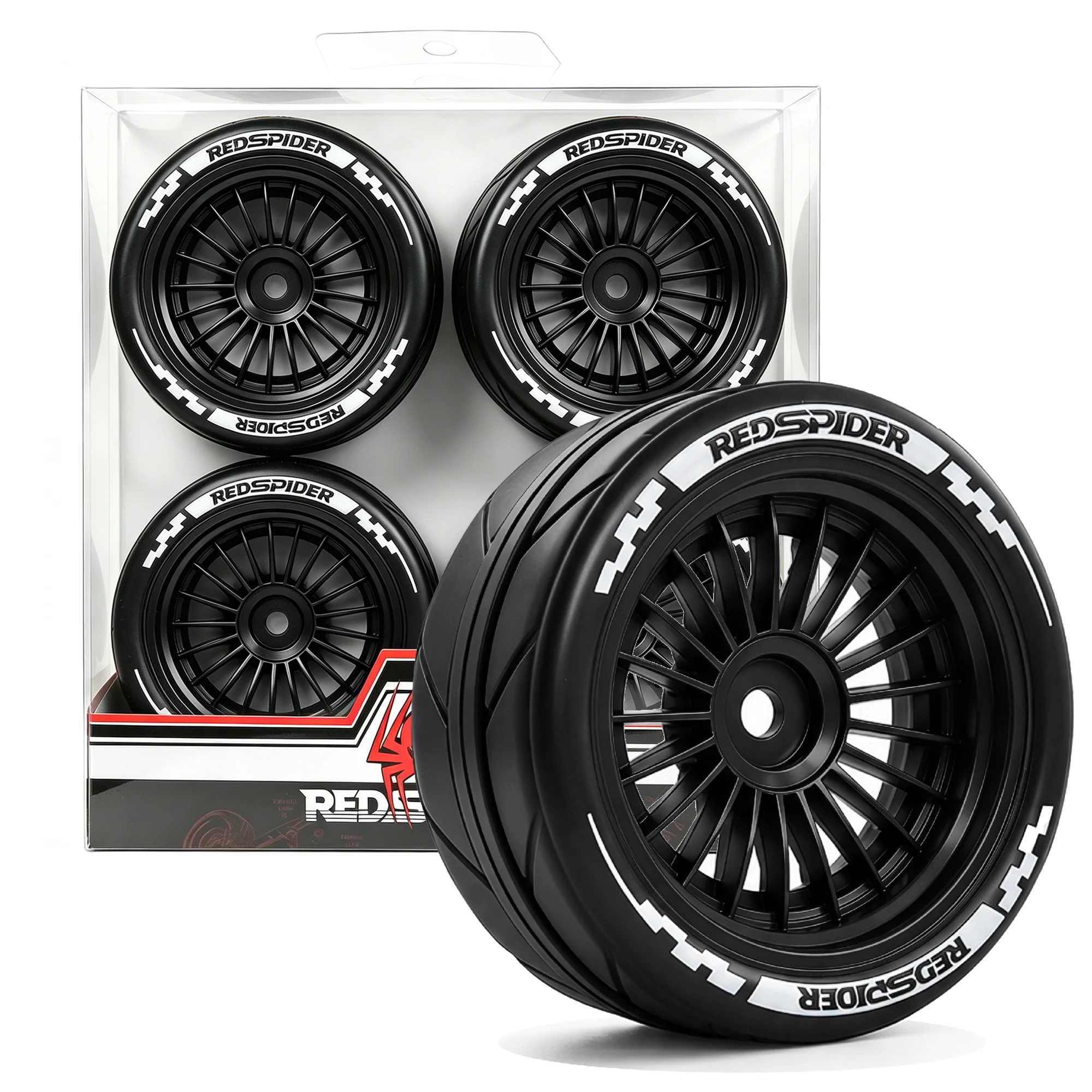 RED SPIDER 4Pcs 1/10 RC Racing Tires+12mm Hex Plastic Wheel Rims  For 1:10 Racing Touring Street Car Tamiya TT01 XV01 THPI PTG2