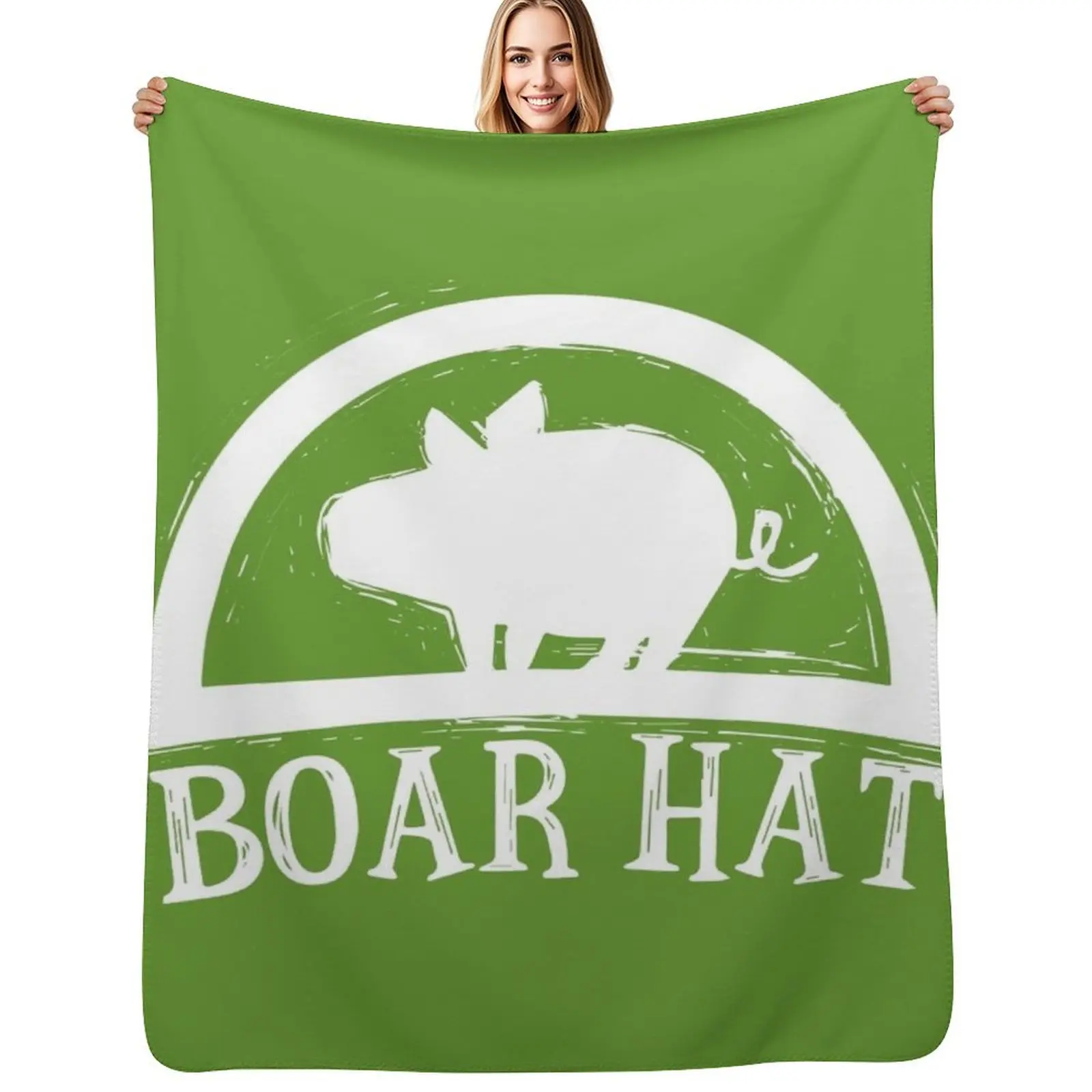 Boar Hat (Green BG) Throw Blanket Portable Lightweight Blanket for Travel Camping