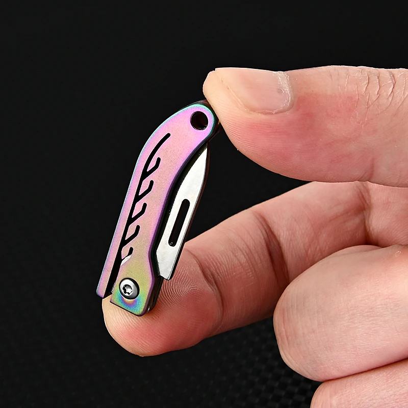 Titanium Alloy Mini Folding Knife Portable Keychain with High Hardness D2 Steel Sharp Knife Portable and Unpacked Delivery Knife