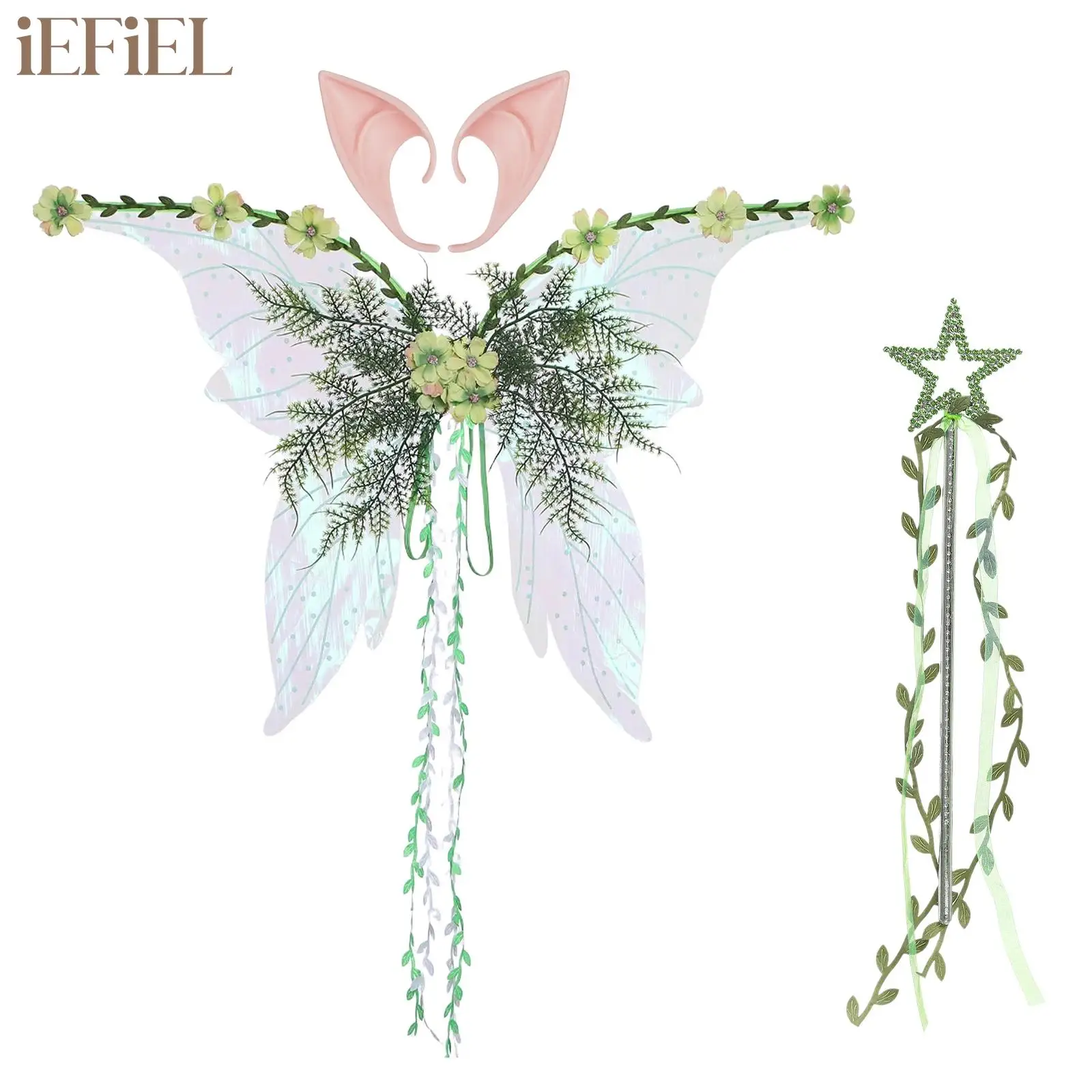 

Fantasy Women Girls Butterfly Wings Princess Angel Wing Rhinestones Star Fairy Wand Elf Ears Halloween Cosplay Fairy Elf Wing