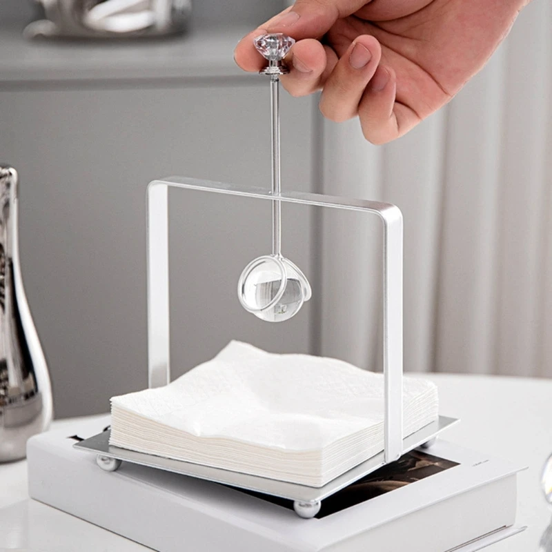 Desktop Tissue Holder Wrought Iron Crystal Ball Tissue Box Ornaments Restaurant Square Base Tissue for DropShipping