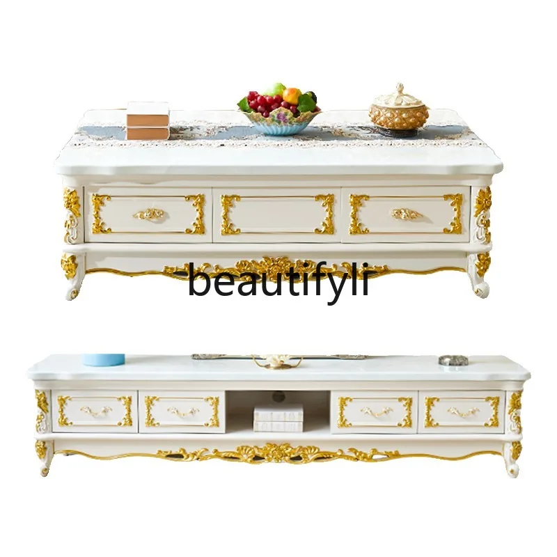 ชุดโต๊ะกาแฟและตู้วางทีวีไม้เนื้อแข็งหินอ่อนยุโรป สไตล์โมเดิร์นเรียบง่าย สำหรับห้องนั่งเล่น รูปทรงสี่เหลี่ยมผืนผ้า