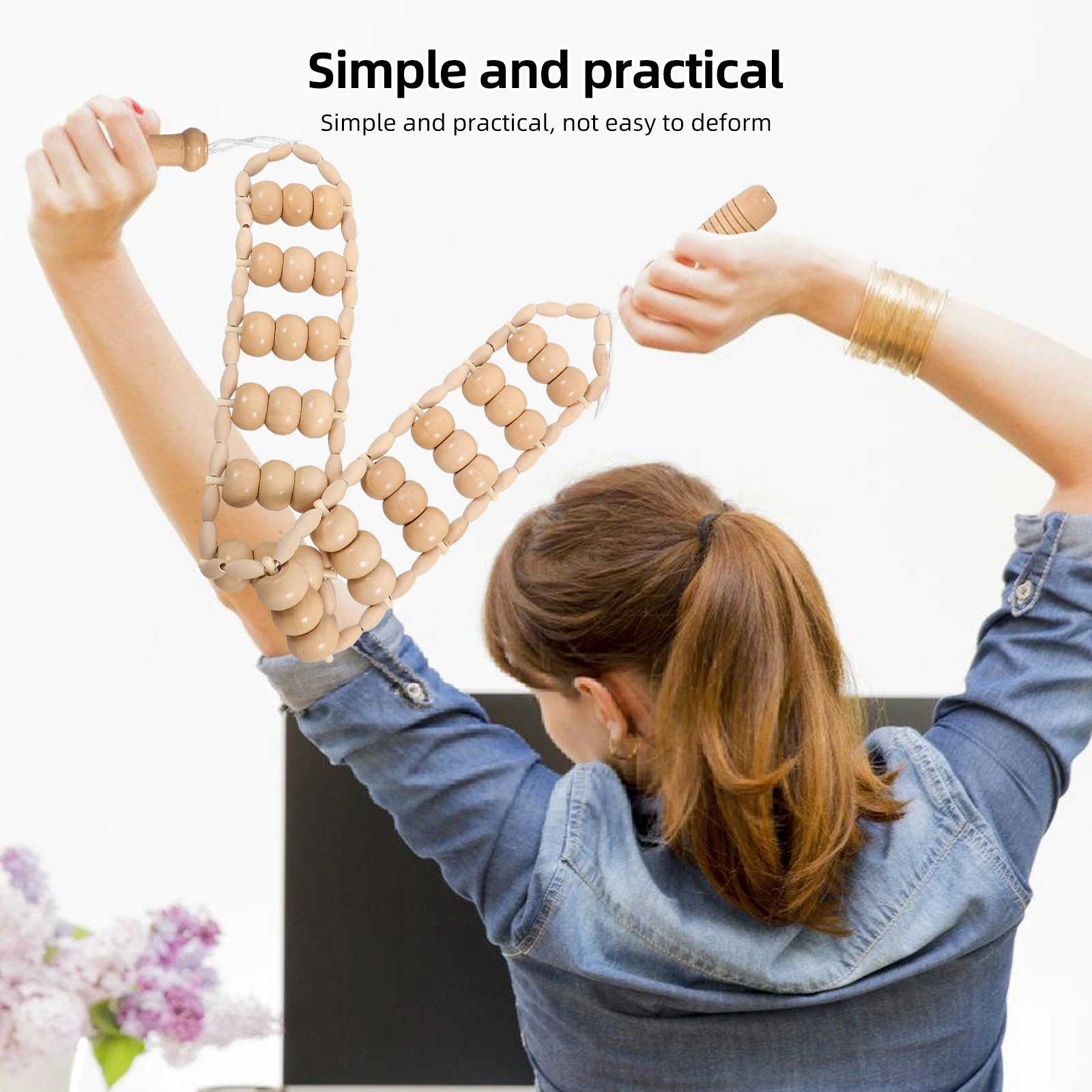 

Large Handle Manual Back Roller Massage Tool Wood Leg Foot Body Muscle Relaxation Beige Fatigue Relief