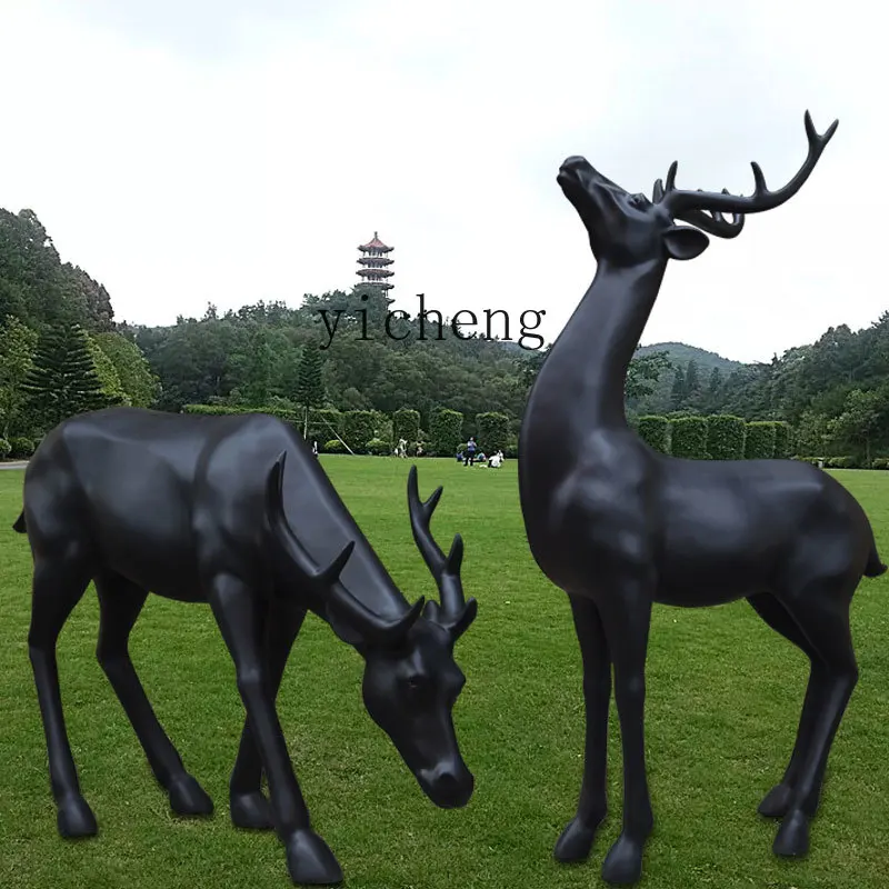 

XL Garden Simulation Animal Sculpture FRP Copper Imitation Deer Sculpture Landscape Decorative Ornament