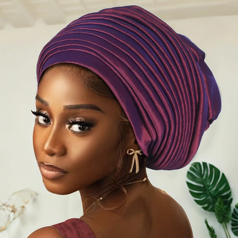

African Women's Turban Cap Female Head Wrap Pleated Auto Gele Cap Headtie Muslim Headwear Party Headpiece Hijab Bonnet Headscarf
