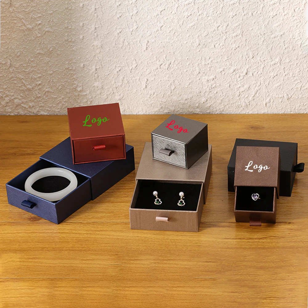 

10Pack Jewelry Drawer Packaging Box Customized Logo High-end Thick Bracelet Necklace Earrings Gift Organizer Boxes With Sponge