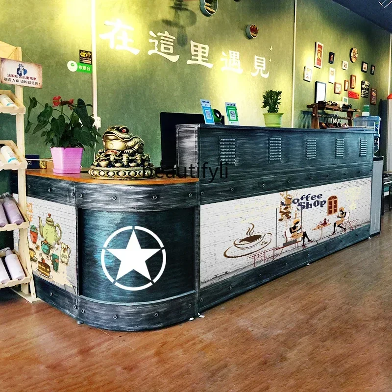 Retro Cashier Creative Industrial Style Bar Curved Counter Restaurant Milk Tea Shop