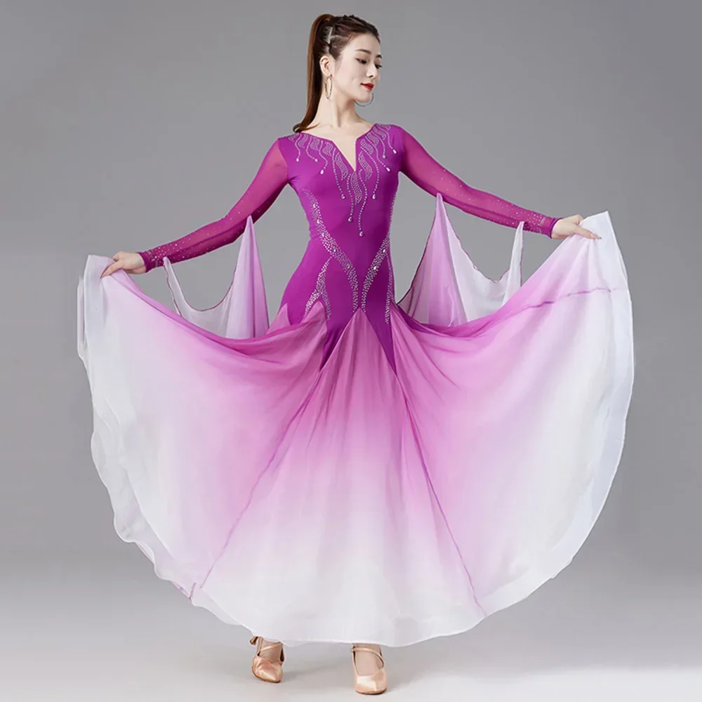 여성 볼 가운 스탠다드 왈츠 차차 대회 의상 연습복 2색 그라데이션 드레스 볼룸 댄스 의상
