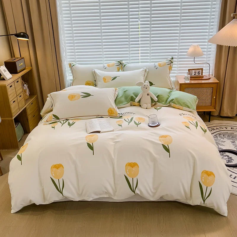100% Cotton Printed Duvet Cover Set or Single Quilt Cover Warm Thickened Brushed Comforter Covers Soft Skin-Friendly Quilt Case