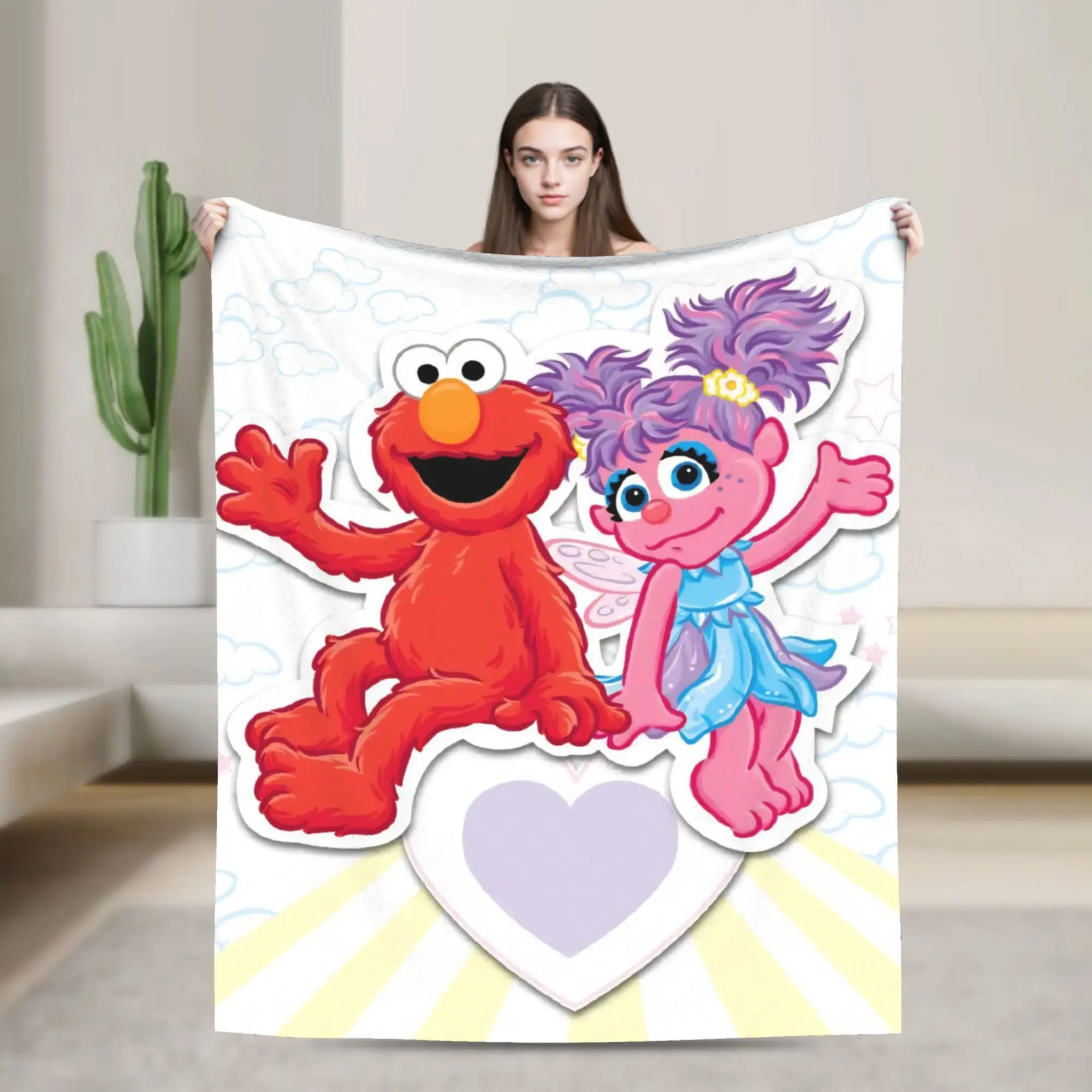 Sesame Street Cartoon Fleece Throw Blanket Elmo Abby Blankets for Home Office Warm Bedding Throws